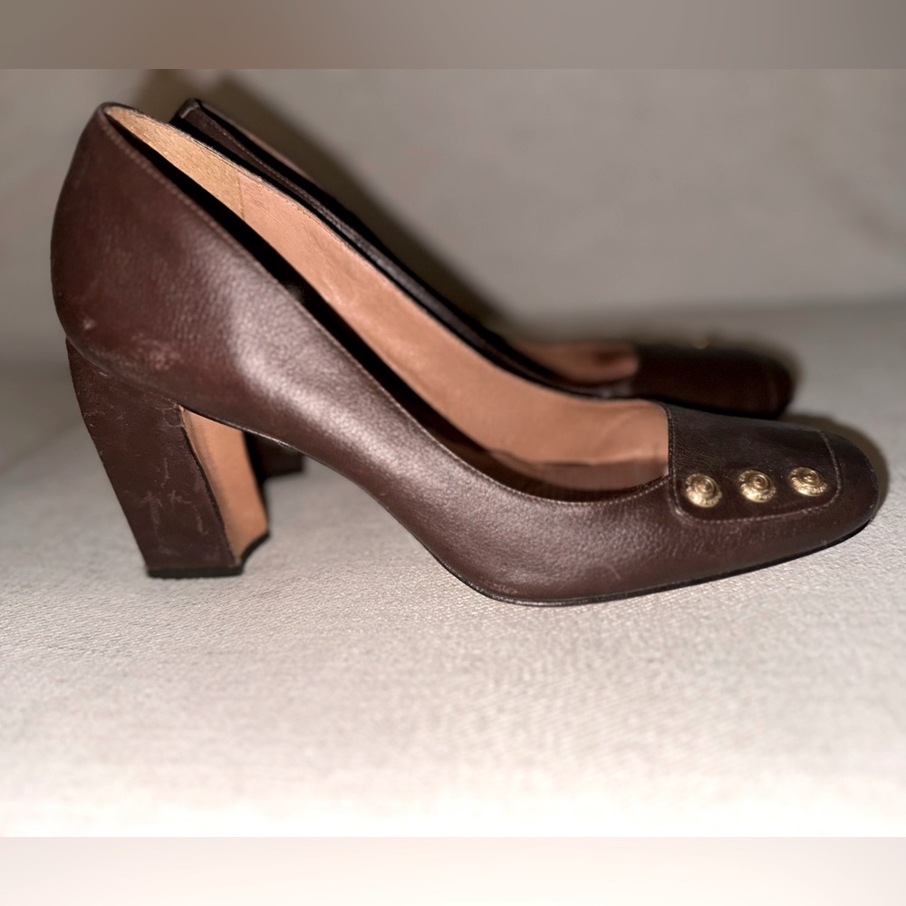 Corso Como | Studded Brown Leather Pumps | Block Heels | Size 9M - Picture 2 of 7